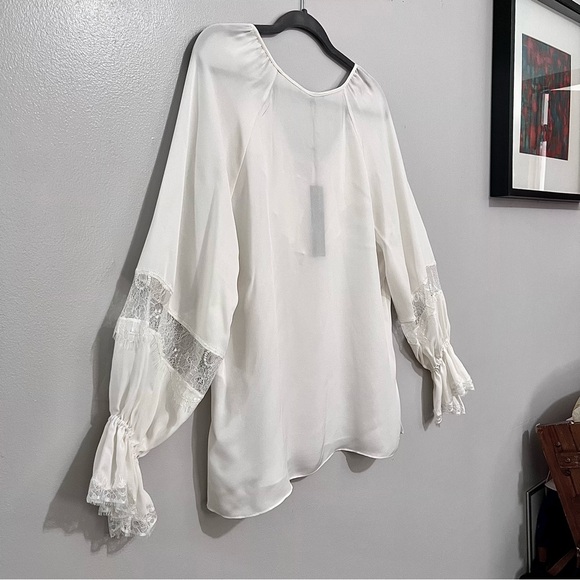 NWT Kobi Halperin Nicolette Lace-Inset Ruffled Silk Blouse in Ivory White - Picture 15 of 16